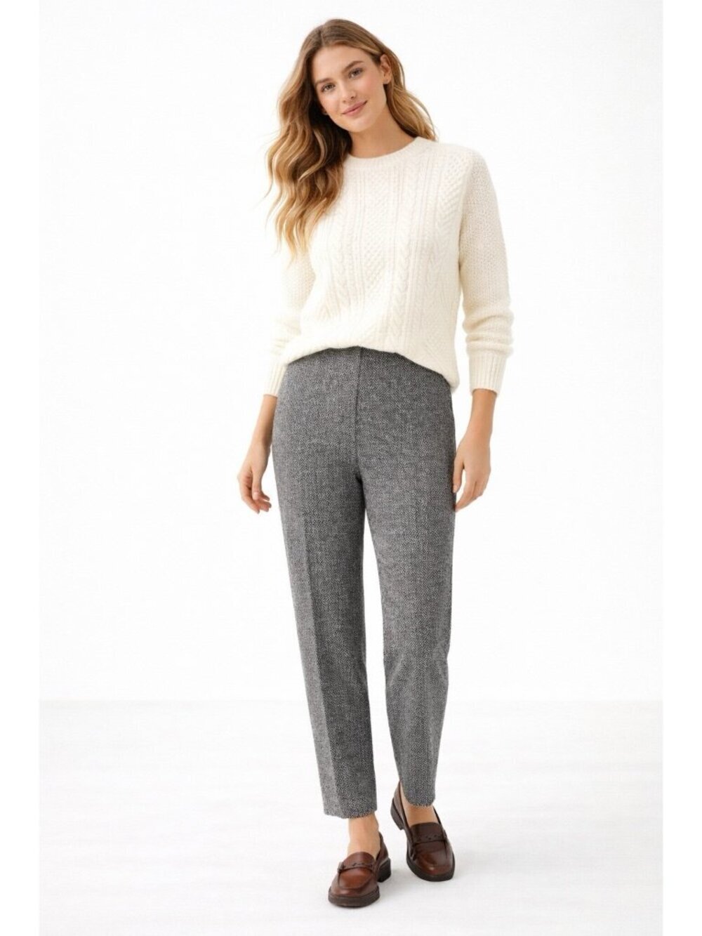 vintage 90s TALBOTS 100% wool tweed pants trousers gray 12 tapered herringbone